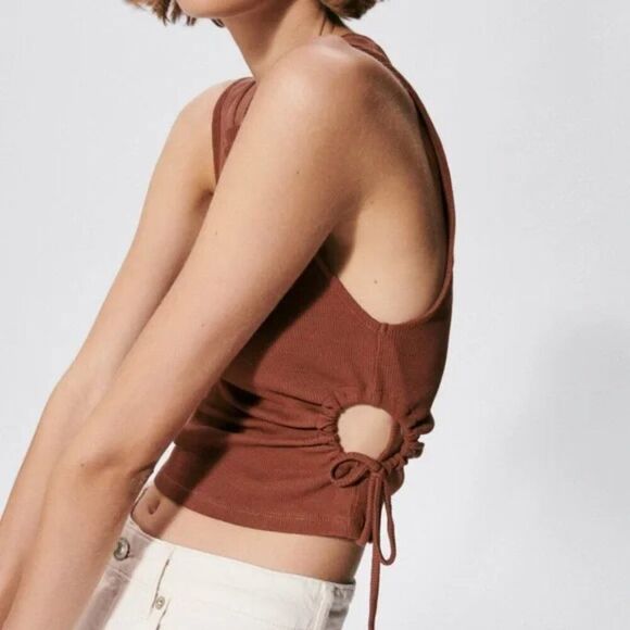 Zara Brown Tank Top with Side Tie Detail - Picture 3 of 7